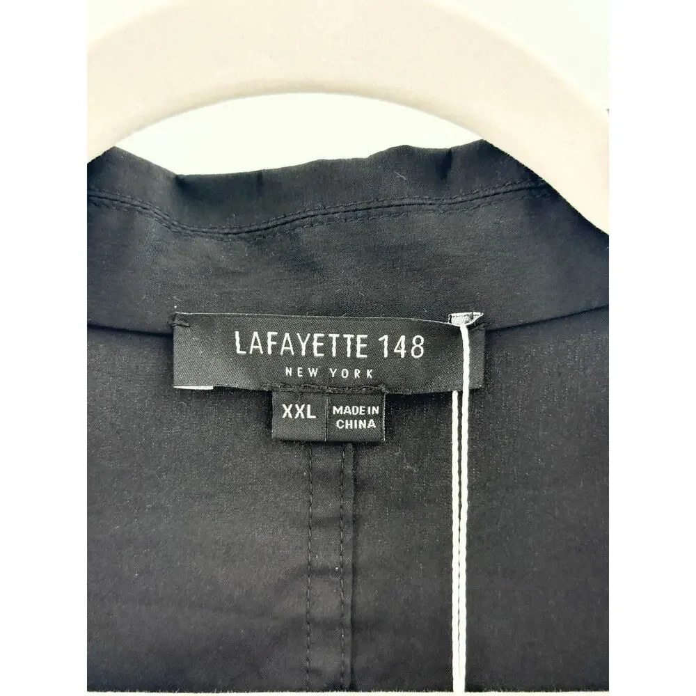Lafayette 148 Cotton Blend 3/4 Sleeve Collared Button-Down Shirt Black Women XXL